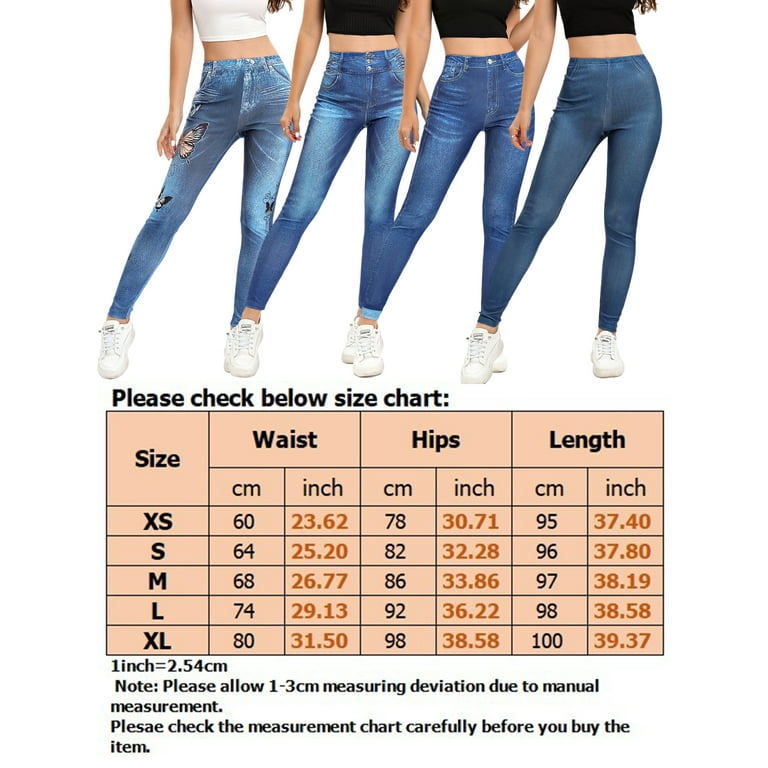 Glonme Ladies Fake Jeans Seamless Leggings Tummy Control Faux Denim Pant  Workout Comfy Jeggings Stretch High Waist Bottoms Blue-A S 