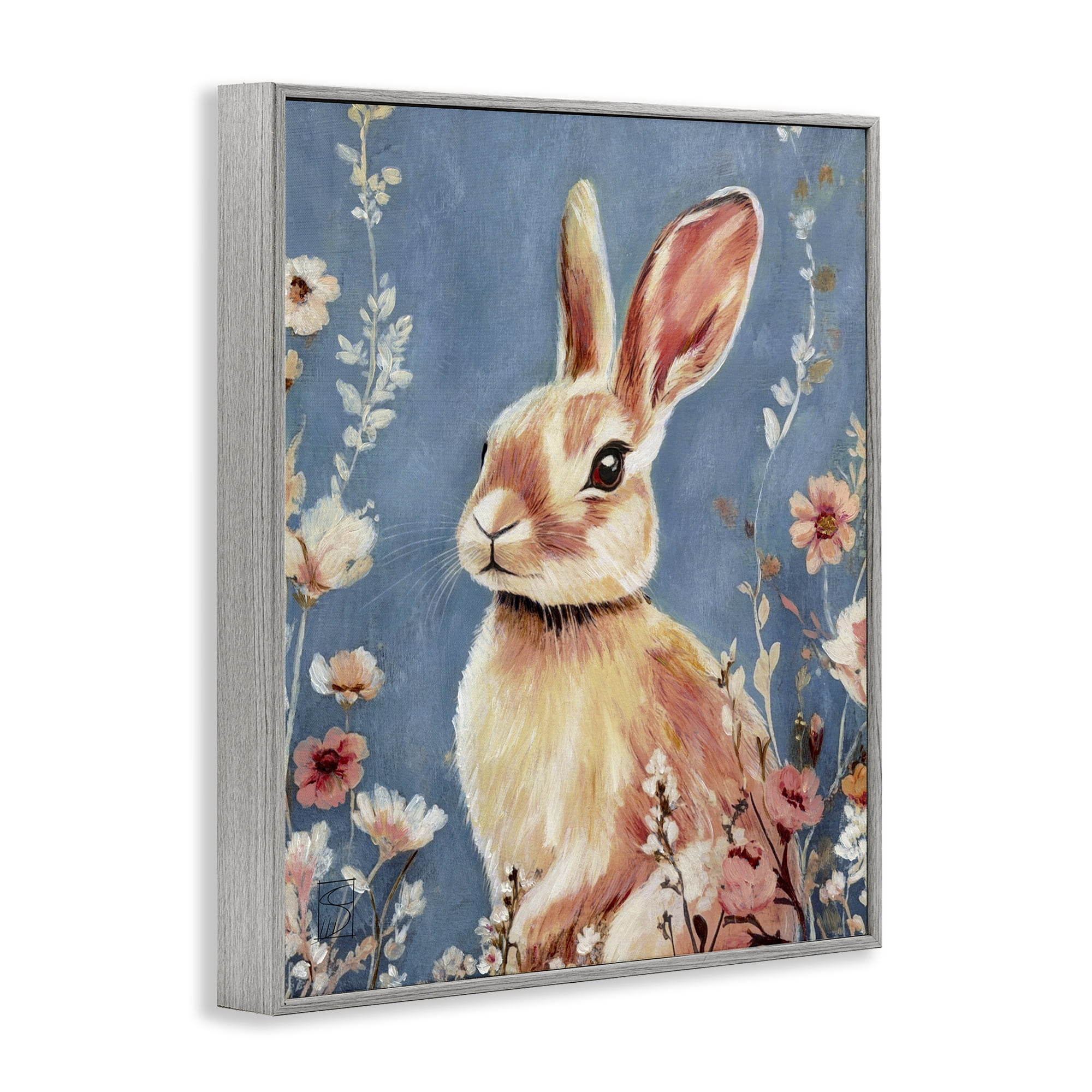 Stupell Industries Whimsical Rabbit on Blue Gray Framed Giclee Art, design by Sara Culpepper