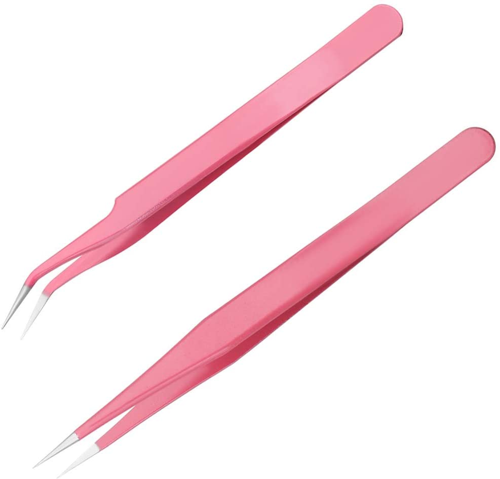 PHANY Eyelash Extension Tweezers, 2 Pcs Stainless Steel Eyelash Extension Tweezers Straight