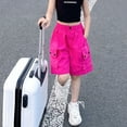 thumbnail image 2 of FAOWME Girls Cargo Shorts High Waisted Loose Casual Medium Pants Dry Sports Fifth Pants Hot Pink 8-9 Years, 2 of 6