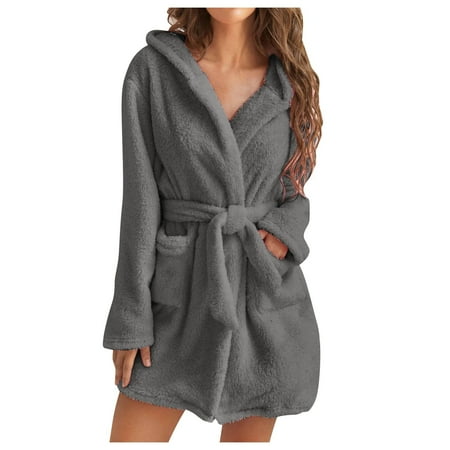 

Women s Long Nightgowns Sleepwear Women Hooded Fleece Bathrobe Lightweight Soft Plush Short Flannel Sleepwear Fleece Hooded Bathrobe Plush Soft Robe Pajamas Shirt for Women