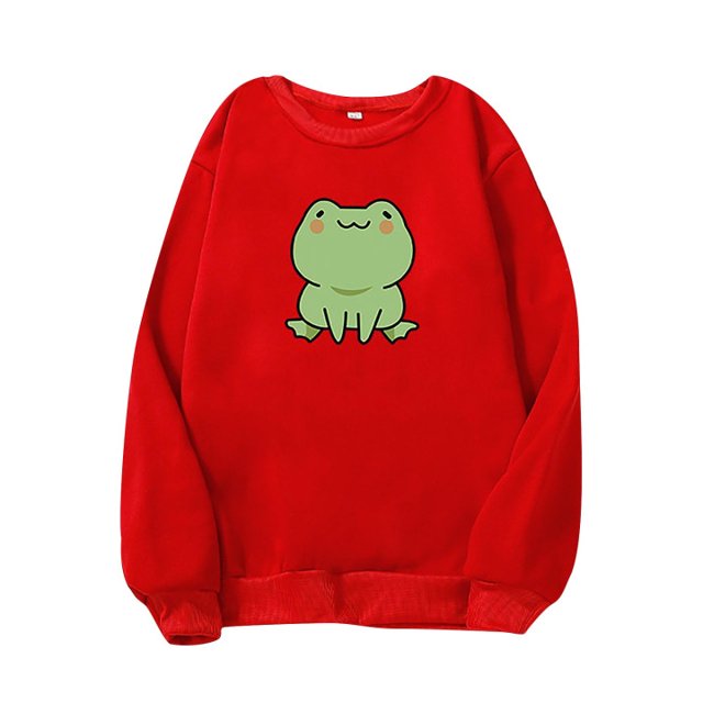 RKSTN Chandails pour Femmes Mode Manches Longues Mignon Grenouille Imprimée Chandail Ample Col Rond Blouse Hauts