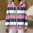 thumbnail image 5 of Womens Plaid Jackets Hooded Full Zip Drawstring Cardigan Loose Stylish Casual Ribbed Hoodie Outwear With Pockets (XXL, Gray), 5 of 7