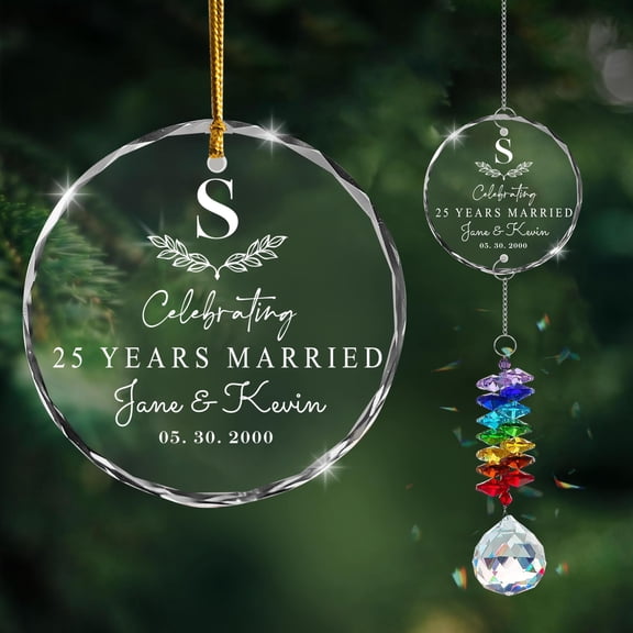 Personalized Anniversary Christmas Ornament – Unique Wedding Gift for Couple, Husband and Wife, Parents Keepsake Decoration – Celebrating 25 Years Married with Custom Names and Wedding Date