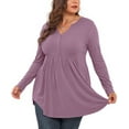 thumbnail image 4 of WellSize Plus Size Blouses for Women V Neck Curved Hems Tunic Tops Casual Long Sleeve Botton Fall Shirts, 4 of 9