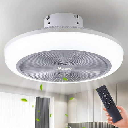 

HuixuTe 18 ln Modern Ceiling Fan with Lights Remote Control 3-Color 3-Level Wind Speed Adjustable Enclosed Low Profile Ceiling Fan with Light for Bedroom Nursery Room Kitchen