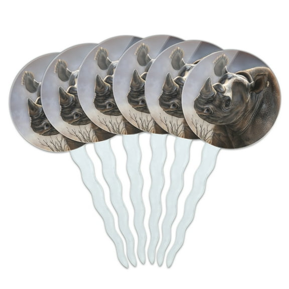 Black Rhino Rhinoceros Cupcake Picks Toppers Decoration Set of 6