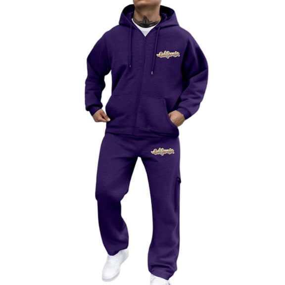 SGMVNU Sweatshirts for Men Tracksuit Set Zip Up Hoodie Print Graphic Sweatshirt with Sweatpants Soft Athletic Jogger Suit Casual Athletic Outfit(Dark Purple, S)