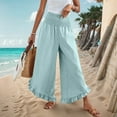 thumbnail image 5 of CheerKidz Women's Elegant Ruffle Hem Pants High Waist Elastic Waist Solid Color Long Trousers Flowy Wide Leg Casual Dress Pants for Summer(Light Blue,2XL), 5 of 9