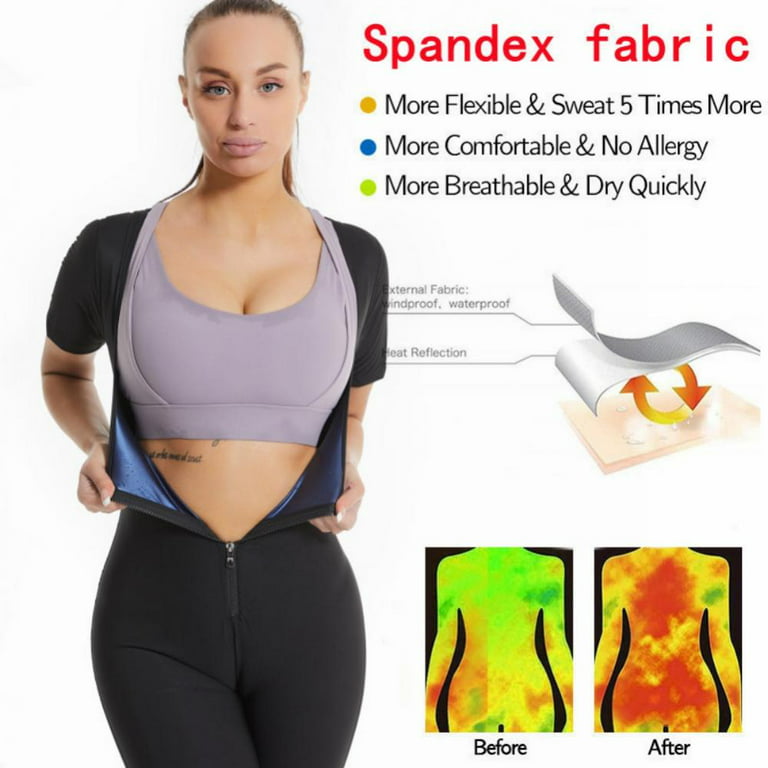 Sauna Suit for Women Sweat Vest Waist Trainer 3 in 1 Slimming Full Body  Shaper Workout Top with Sleeve Shorts