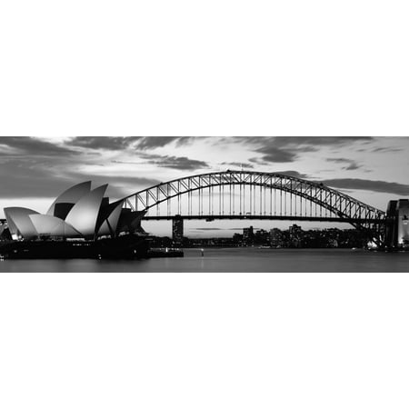 Sydney Harbour Bridge at Sunset, Sydney, Australia Opera House Black and White Photo Print Wall Art By Panoramic (Best Place To Print Panoramic Photos)
