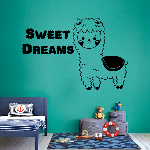 Llama Sleep Sweet Dreams Good Night Dream Quotes Cute Sleeping Vinyl Design Wall Sticker Art Decal Boys Girls Kids Toddler Room Bedroom Nursery Kinder Decors Stickers Decoration Size (22x30 inch)