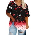 thumbnail image 4 of Summer Plus Size Tops For Women Causal Loose Short Sleeve V-Neck Butterfly Printing Pullover Blouse T-Shirt Oversized Women Shirts Under $10 Red 4XL, 4 of 5