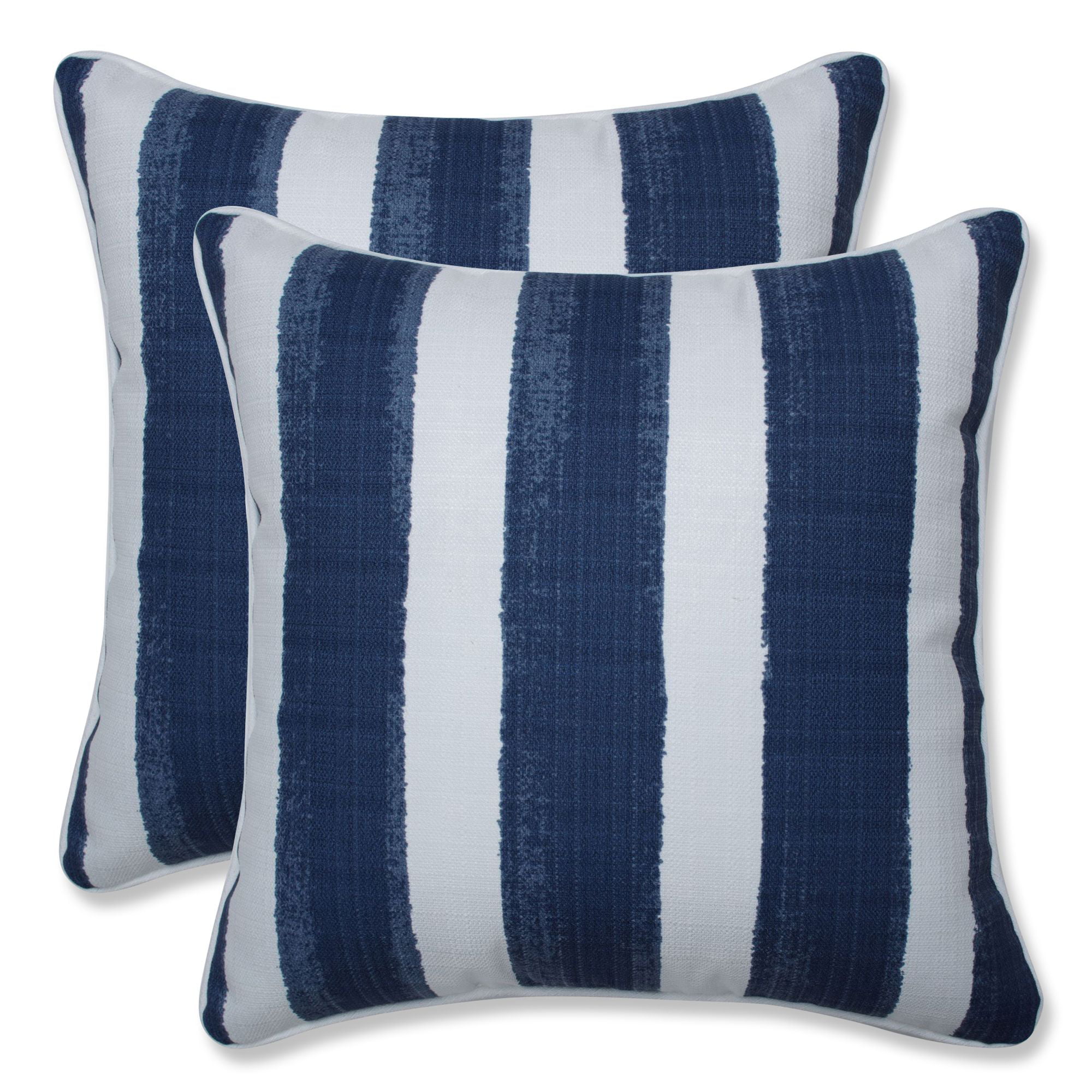 Set of 2 Blue and White Striped UV Resistant Outdoor Patio Square Throw Pillows 16.5" Walmart