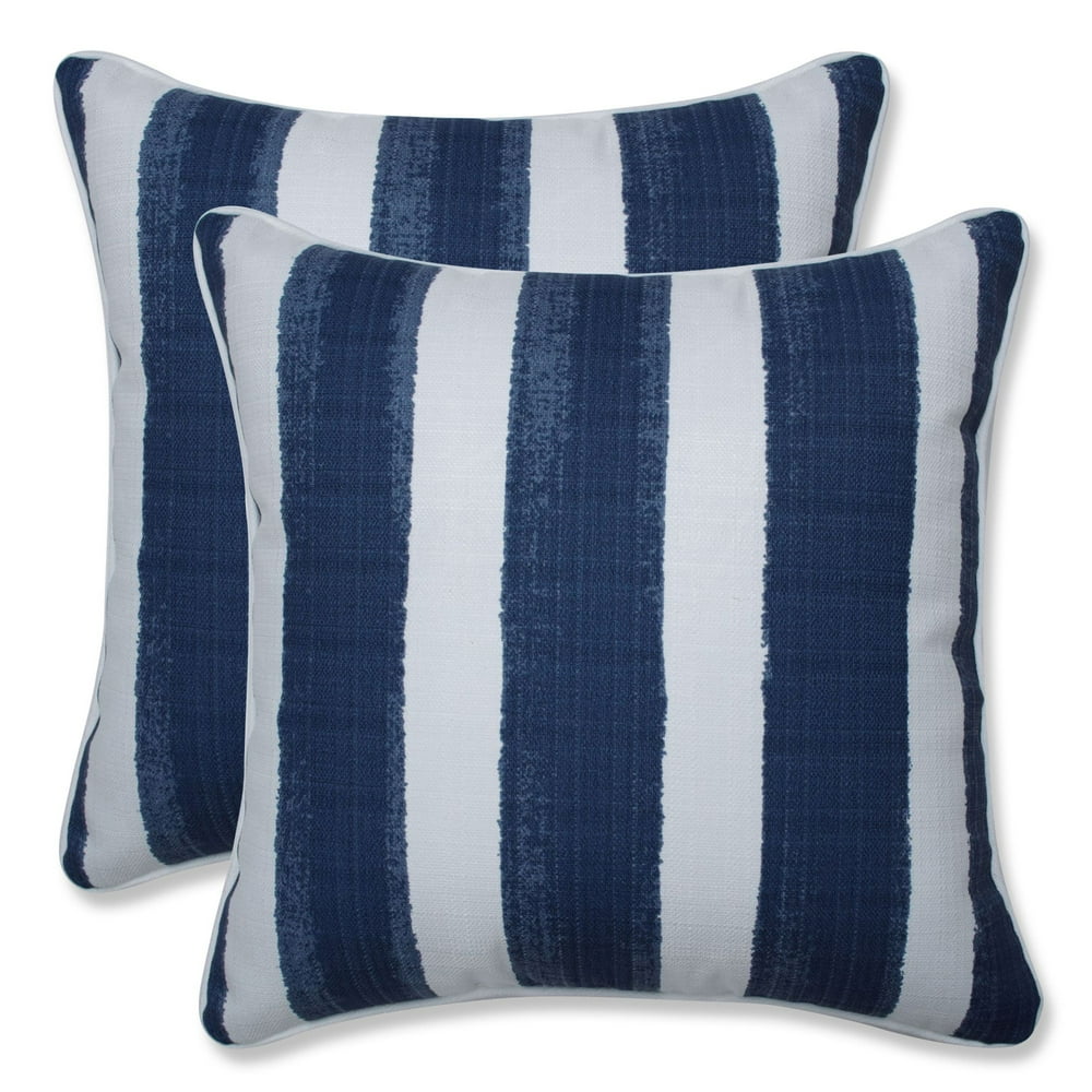 Set of 2 Blue and White Striped UV Resistant Outdoor Patio Square Throw