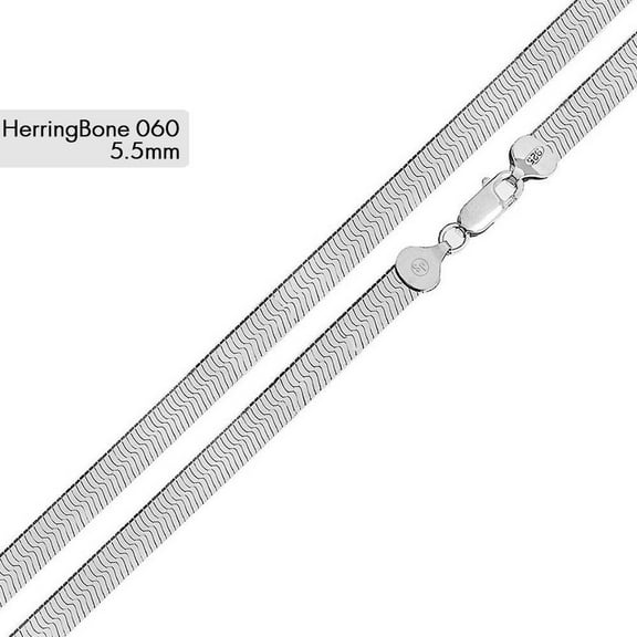 Sterling Silver 925 High Polished Herringbone 060 Chain 5.5mm Made in Italy 22" Jewelry Female