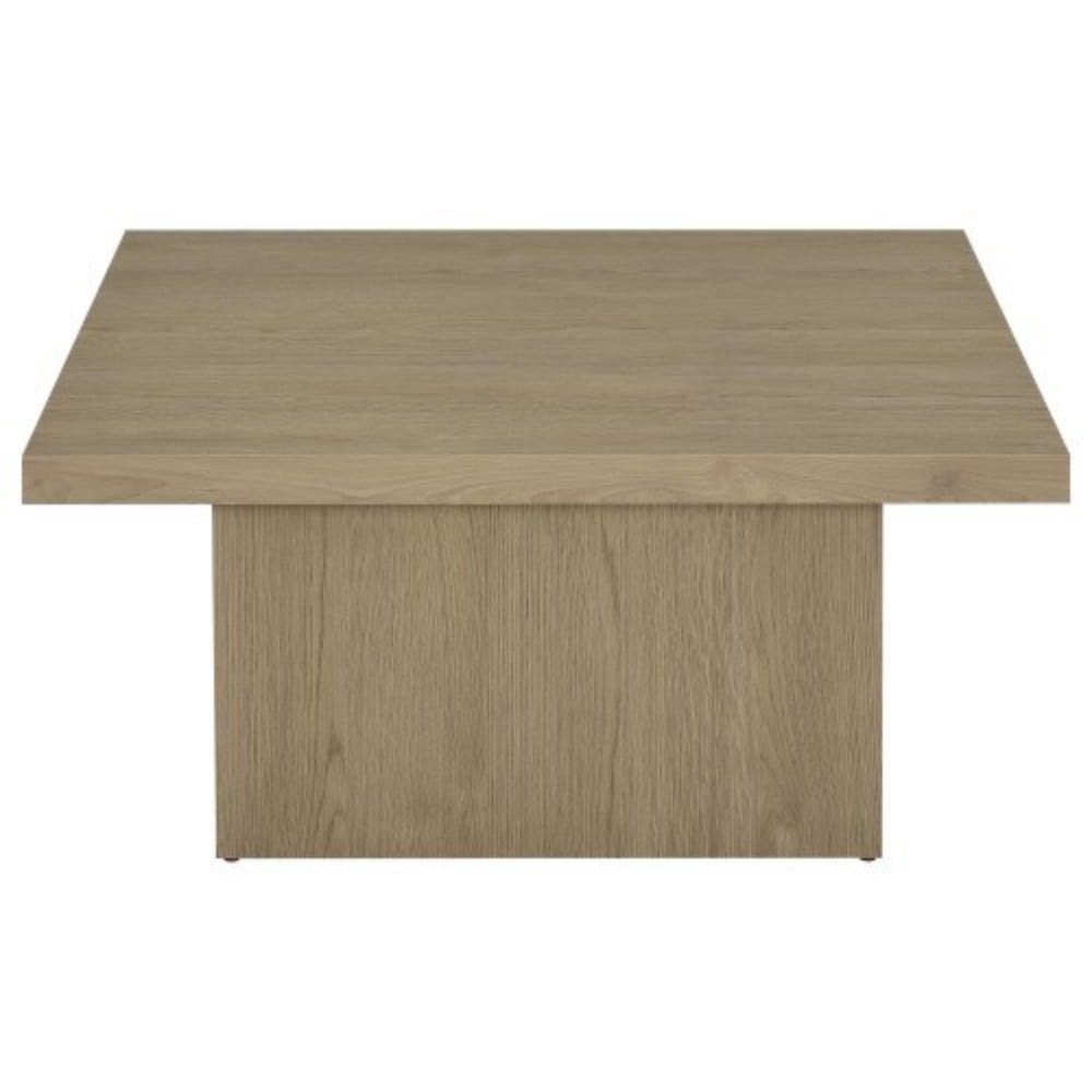 Square Coffee Table, Modern Wood-Look Pedestal Coffee Table with Matte Black Finish for Living Room, 35.5 x 35.5 in, Natural