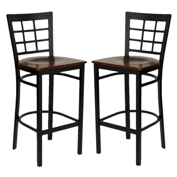 Home Square Hercules Series Back Metal Bar Stool in Mahogany - Set of 2