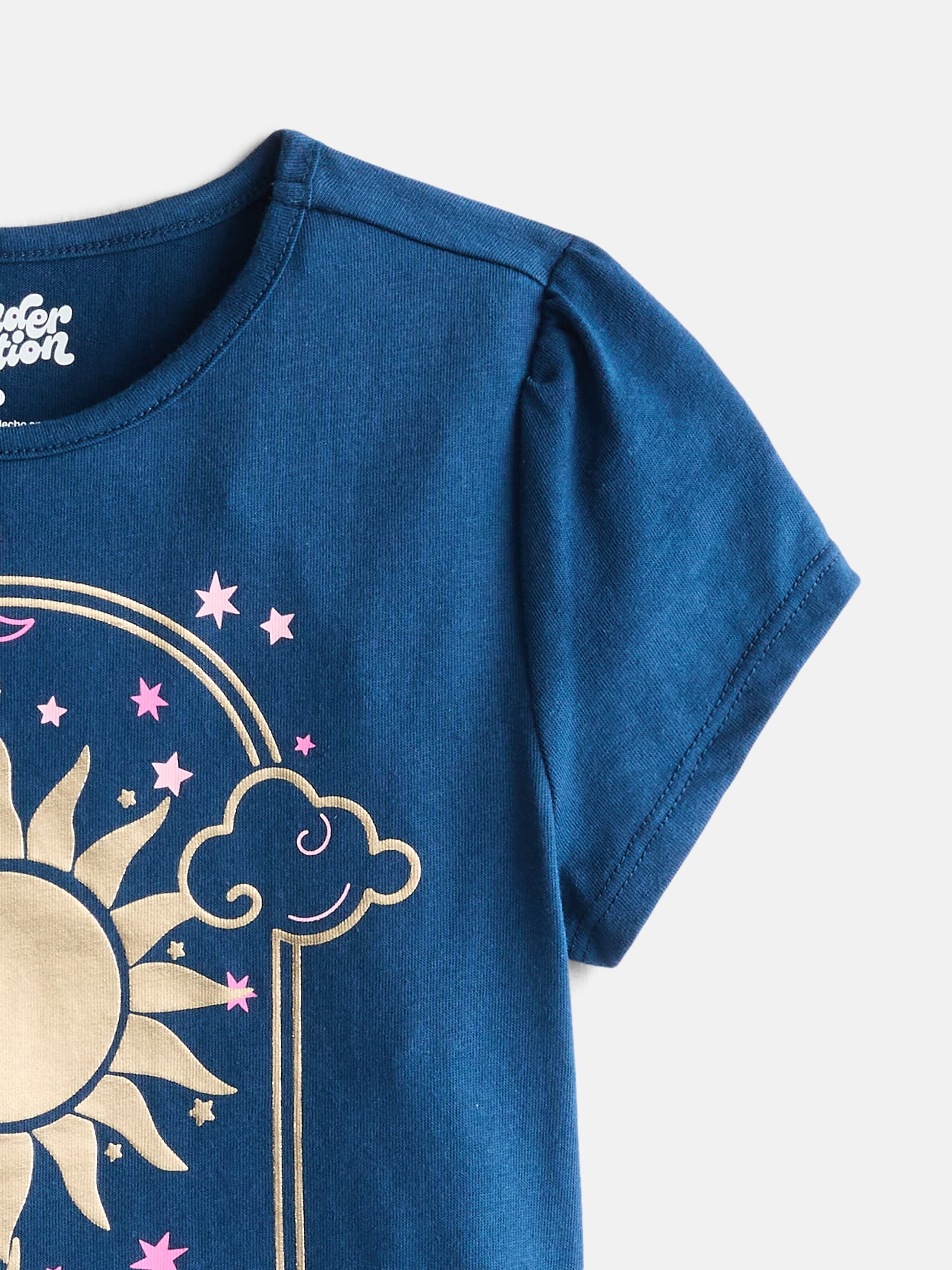 Wonder Nation Girls Graphic Tee with Short Puff Sleeves, Sizes 4-10