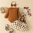 thumbnail image 4 of GYRATEDREAM Newborn Baby Girls Thanksgiving Outfit Infant Long Sleeve Romper + Plaid Print Strap Dress + Headband Skirt 3Pcs Set Toddler Fall Clothes for 0-18 Months, 4 of 9