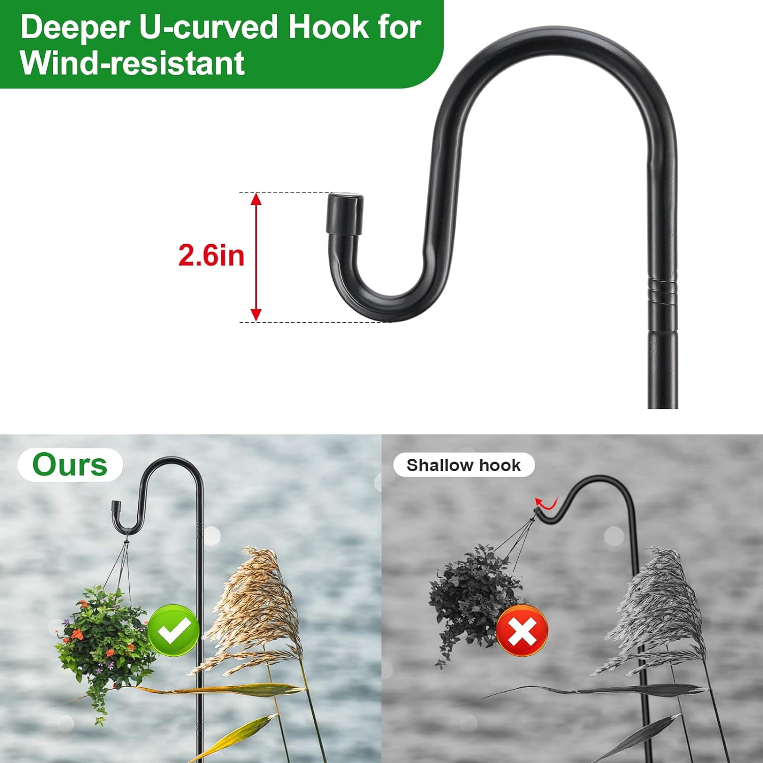 Bird Feeder Pole with Shepherd’S Hook - 78" Heavy Duty Hummingbird Stand with 5-Prong,Rustproof Bird Feeder Hangers for Outside Hanging Birdfeeders, Wind Chimes, Lanterns, Solar Lights - Black