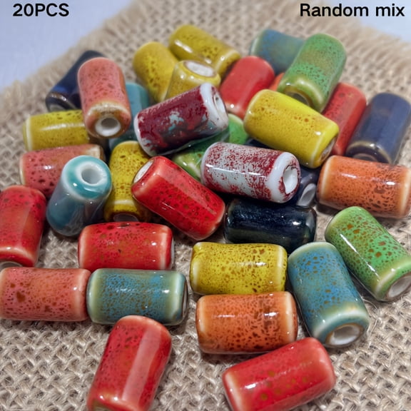 Acrijoy Bohemian Mixed Color Ceramic Cylinder Tube Beads for DIY Jewelry, 20PK