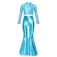 thumbnail image 3 of iiniim Girls Metallic Disco Hip Hop Jazz Dance Outfit Sequin Crop Top and Split Bell Bottom Pants Streetwear Turquoise 16, 3 of 7