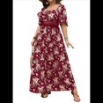 thumbnail image 2 of Vestidos Florales de Corta para Mujer, Cuello Cuadrado, Encaje Recortado, Ojales, Estilo Vintage Bohemio, Maxivestido 2025 Rojo XXL, 2 of 10