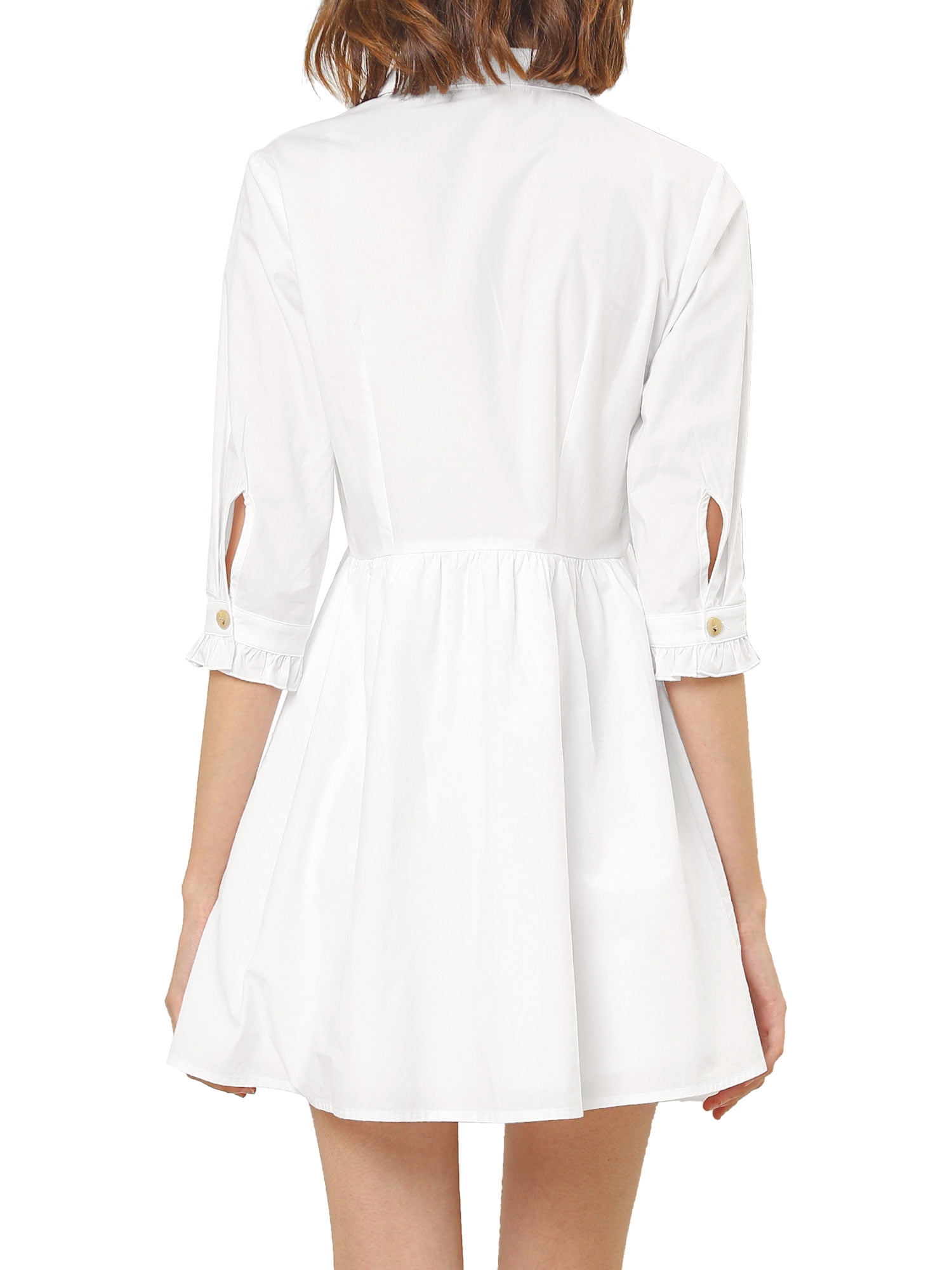 DARING DIVA Elegant Collar Flare 3/4 Sleeve Button Mini Shirt Dress XL White