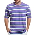 thumbnail image 1 of Tops para hombre, blusas y camisas de cuello redondo y manga corta para hombre, top casual de verano para hombre, top/camisa de cuello redondo y manga corta con solapa y estampado a rayas para hombre,, 1 of 2
