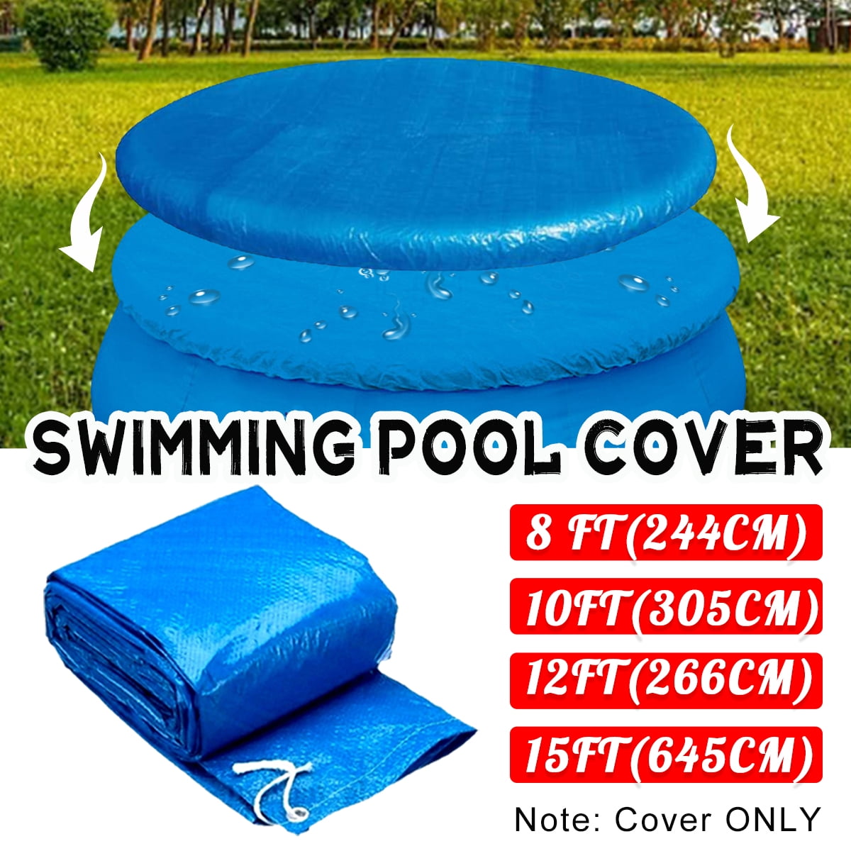 10 & 12FT POOL COVER WITH ROPE TIES INFLATABLE PADDLING SWIMMING POOLS 8 