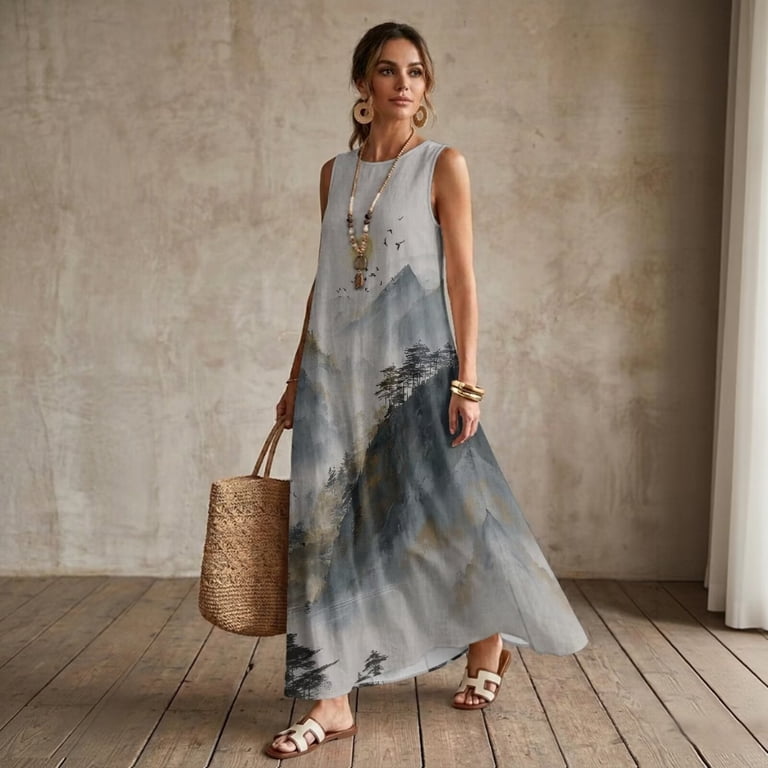 grey tank maxi dress SML EASEL SAGE GREY "LET'S HANG" Beachy Tank MAXI DRESS BHCS
