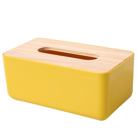 EeaseMX 1 caja de pañuelos de plástico con tapa de madera extraíble, fácil extracción de papel, para casa, coche, oficina (amarillo)