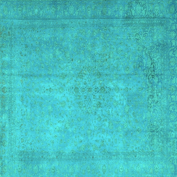 Ahgly Company Machine Washable Indoor Square Persian Turquoise Blue Traditional Area Rugs, 6' Square