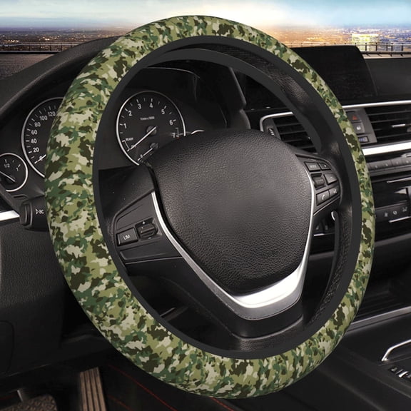 Steering Wheel Cover Anti-Slip Elastic Car Protective Universal 15 Inch Fit for Vehicles Auto SUVs , Military Camouflage Green Camo