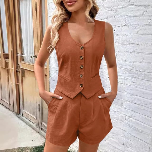 MKLEKYY Pantalones Cortos Para Correr Mujer Traje Corto Sin Mangas Con Cuello En V De Color Liso Para Mujer