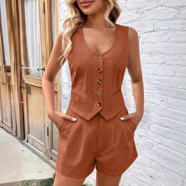 MKLEKYY Pantalones Cortos Para Correr Mujer Traje Corto Sin Mangas Con Cuello En V De Color Liso Para Mujer