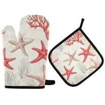 Yayeee Oven Mitts and Pot Holder Set of 2 Heat Resistant Kitchen Gloves Baking Hot Pad, Brown Starfish