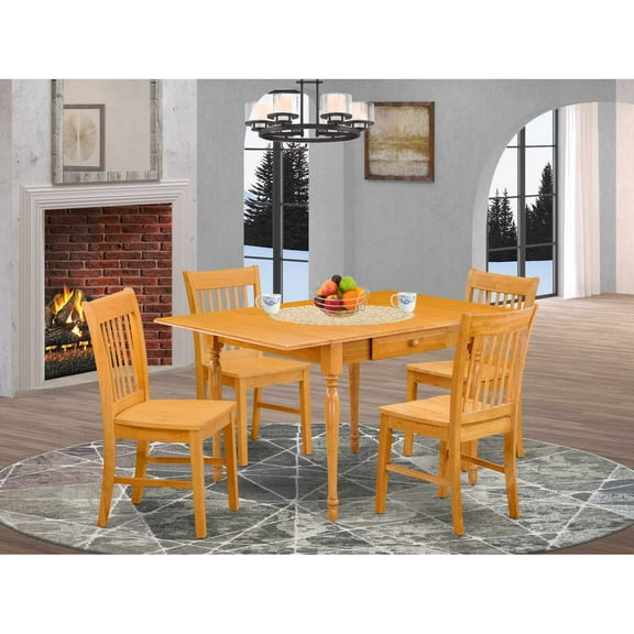 East West Furniture Dining Room Set Oak, MZNO5-OAK-W