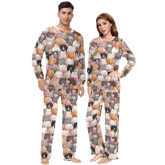 Matching Pajamas for Couples Cute and Funny Cat His and Hers Pajamas Sets Soft Long Sleeve Sleepwea