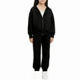 thumbnail image 5 of dazeni Girls 2 Piece Outfits FleeceLined Sweatsuit Solid Athletic Zip Up Hoodies and Sweatpants Clothing Sets Black 9-10Years, 5 of 5