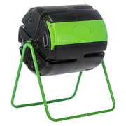 FCMP Outdoor HF-RM4000 HOTFROG 37 Gallon Plastic Roto Tumbling Composter Rotating Garden Compost Bin, Black/Green