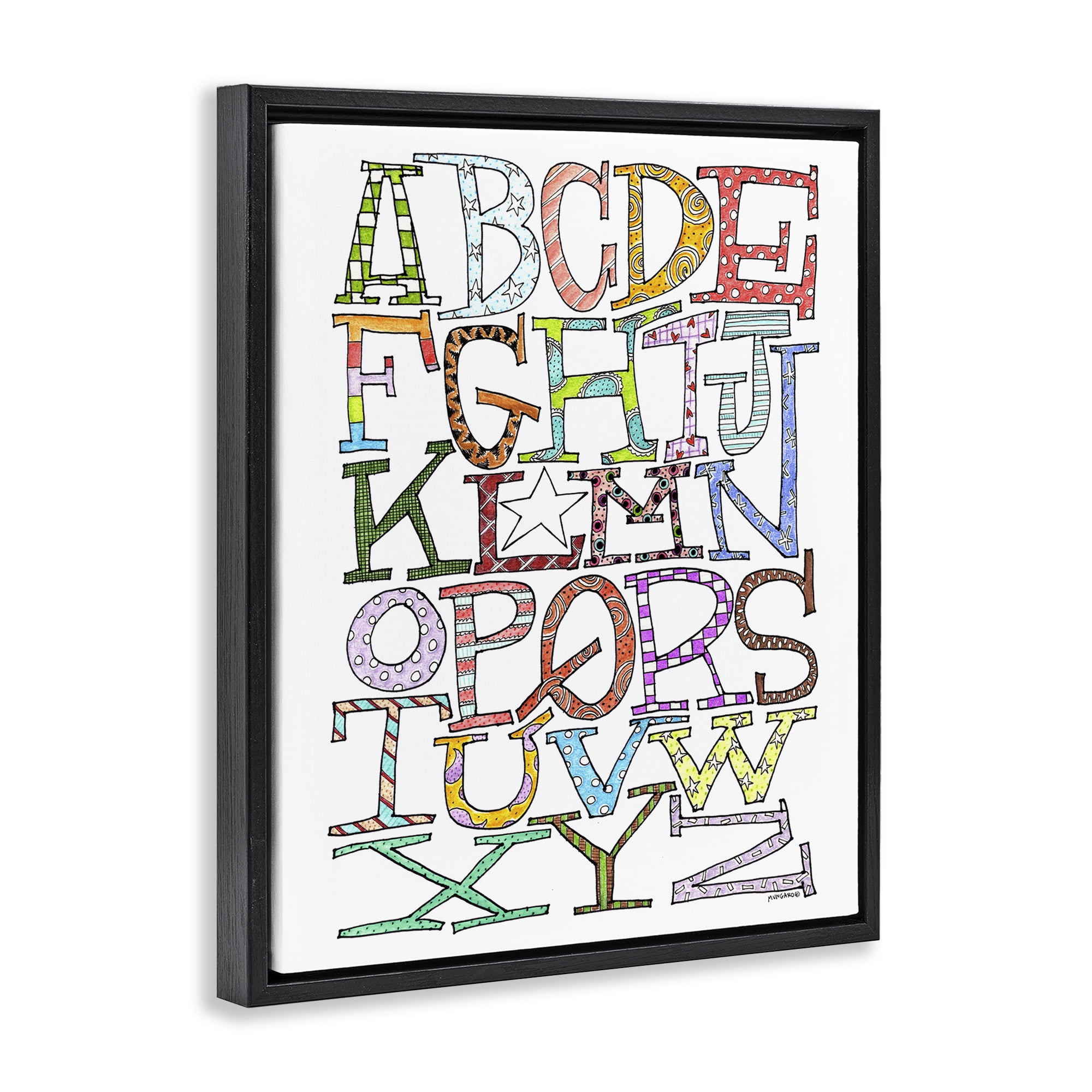 Stupell Industries Whimsical Patterned Letters Novelty Painting Black Floater Framed Art Print Wall Art, 17 x 21