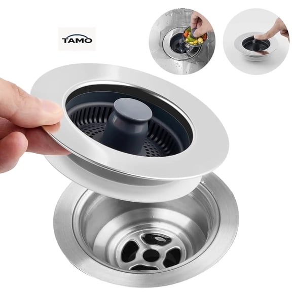 TAMO 3in1 Kitchen Sink Drain Strainer with Anti-Clogging Basket, Stainless Steel Drain Stoppers