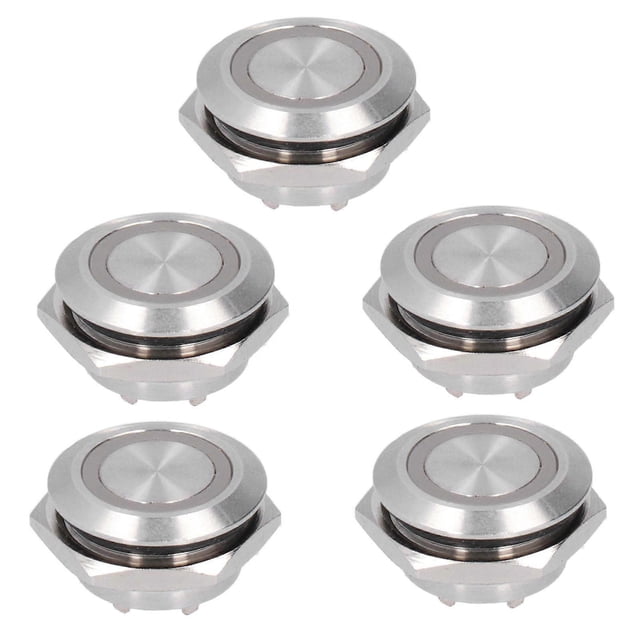 5Pcs Momentary Push Button Switch Metal Auto Reset Ultra Thin Waterproof with LED 19mmDC12~24V Yellow
