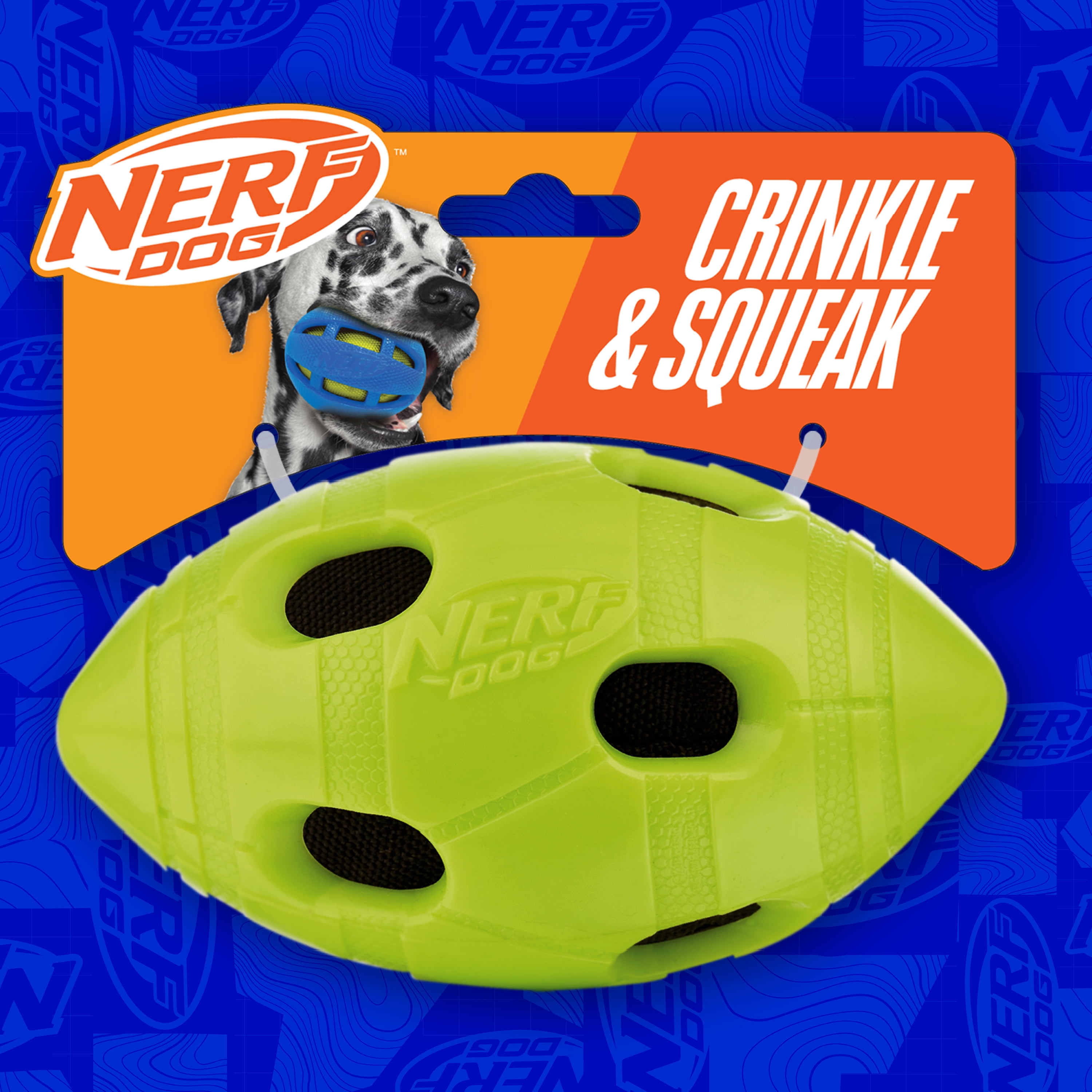 Nerf Dog TPR Bash Crinkle & Squeak Football Dog Toy, 6 inch