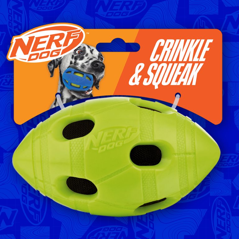 Nerf Dog TPR Bash Crinkle & Squeak Football Dog Toy, 6 inch