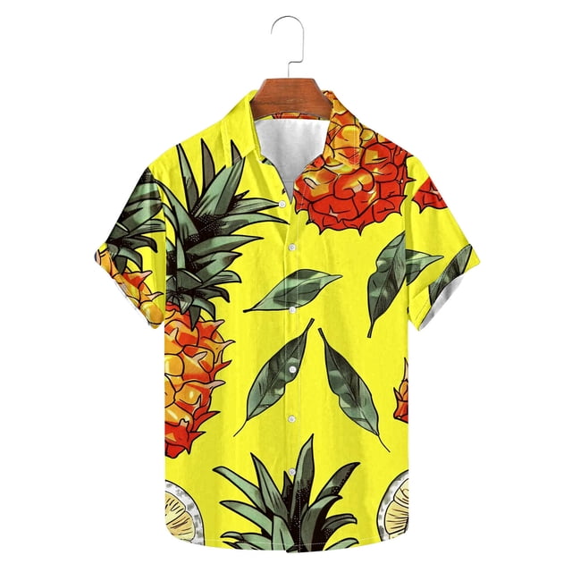 Txeol Stylish Men's Hawaiian Shirt - Short Sleeves, Lightweight Linen Blend, Classic Pineapple Pattern Holiday Deals,Yellow,M