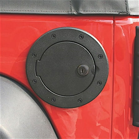 Rugged Ridge by RealTruck Gas Cap Door for Wrangler JK/JKU | Locking, Black Aluminum | 11425.06 | Compatible with 2007-2018 Jeep Wrangler JK
