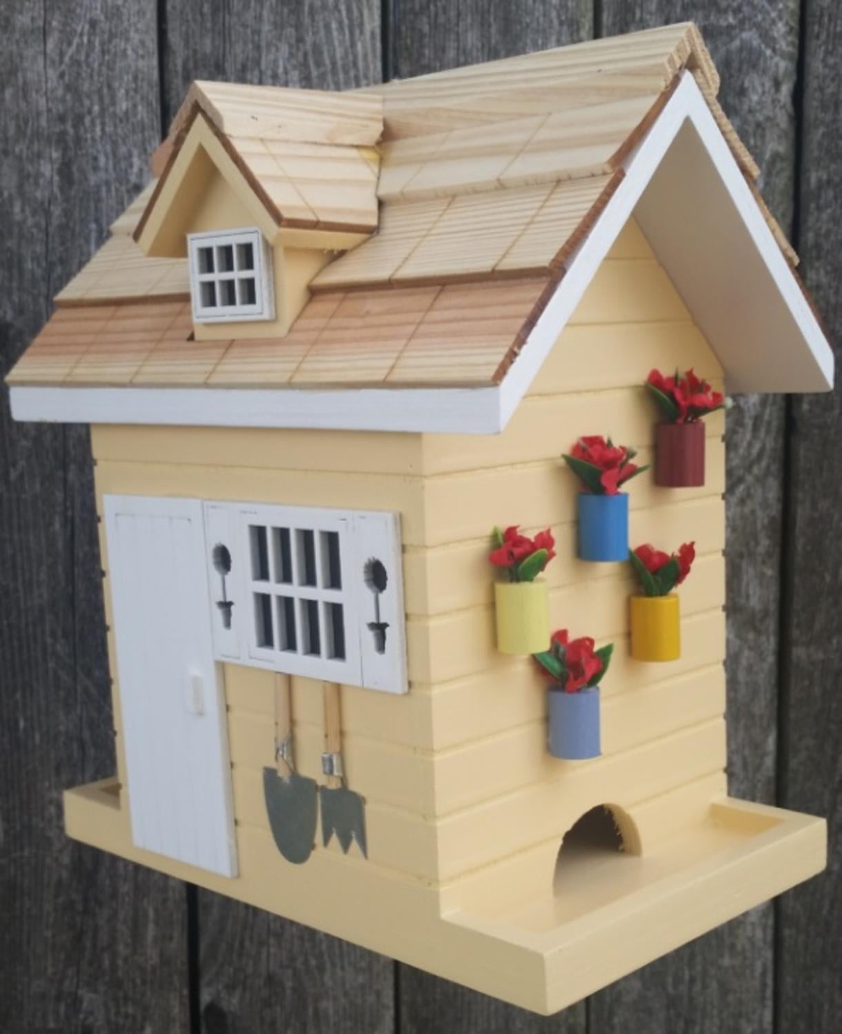8" Fully Functional Yellow Wood Flower Shed Outdoor Garden Birdhouse by CC Outdoor Living